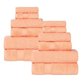 Chevron Zero Twist Solid and Jacquard Soft Cotton 12 Piece Towel Set (Color: Peach, size: 12 Piece Towel Set)