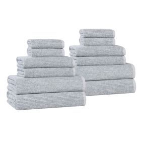 Destin Cotton Blend Medium Weight Textured Ribbed 12 Piece Towel Set (Color: Denim Blue, size: 12 Piece Towel Set)