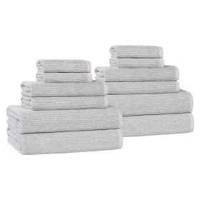Destin Cotton Blend Medium Weight Textured Ribbed 12 Piece Towel Set (Color: Platinum, size: 12 Piece Towel Set)