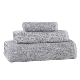 Destin Cotton Blend Medium Weight Textured Ribbed 3 Piece Towel Set (Color: Charcoal, size: 3 Piece Towel Set)