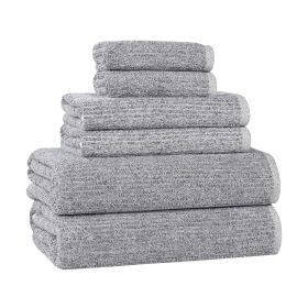 Destin Cotton Blend Medium Weight Textured Ribbed 6 Piece Towel Set (Color: Charcoal, size: 6 Piece Towel Set)