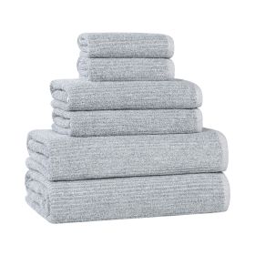 Destin Cotton Blend Medium Weight Textured Ribbed 6 Piece Towel Set (Color: Denim Blue, size: 6 Piece Towel Set)