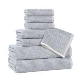 Destin Cotton Blend Medium Weight Textured Ribbed 8 Piece Towel Set (Color: Denim Blue, size: 8 Piece Towel Set)