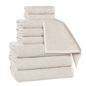 Destin Cotton Blend Medium Weight Textured Ribbed 9 Piece Towel Set (Color: Biege, size: 9 Piece Towel Set)