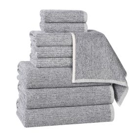Destin Cotton Blend Medium Weight Textured Ribbed 9 Piece Towel Set (Color: Charcoal, size: 9 Piece Towel Set)