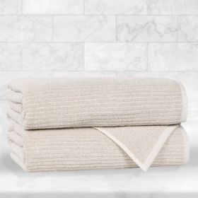 Destin Cotton Blend Medium Weight Textured Ribbed Bath Towels, Set of 2 (Color: Biege, size: 2 Piece Bath Towel)