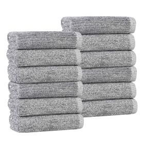 Destin Cotton Blend Textured Ribbed Face Towels Washcloths, Set of 12 (Color: Charcoal, size: 12 Piece Face Towels)