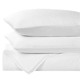 Enzy Medium Weight Floral Matelasse 3 Piece Bedspread Pillow Sham Set (Color: White, size: Full)