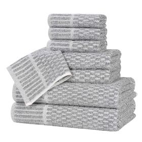 Juno Cotton Blend Textured Checkered Ribbed Border 8 Piece Towel Set (Color: Charcoal, size: 8 Piece Towel Set)