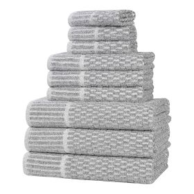 Juno Cotton Blend Textured Checkered Ribbed Border 9 Piece Towel Set (Color: Charcoal, size: 9 Piece Towel Set)