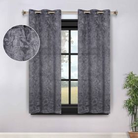 Leaves Room Darkening Grommet Blackout Curtain Panels, Set of 2 (Color: Charcoal, size: 52" X 63")