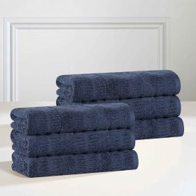 Mika Smart Twist Cotton Medium Weight Solid Hand Towels, Set of 6 (Color: Navy Blue, size: 6 Piece Hand Towels)