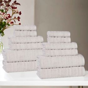 Mika Smart Twist Cotton Solid Textured Ribbed 12 Piece Towel Set (Color: Silver, size: 12 Piece Towel Set)