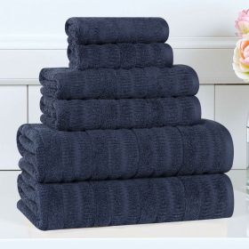 Mika Smart Twist Cotton Solid Textured Ribbed 6 Piece Towel Set (Color: Navy Blue, size: 6 Piece Towel Set)