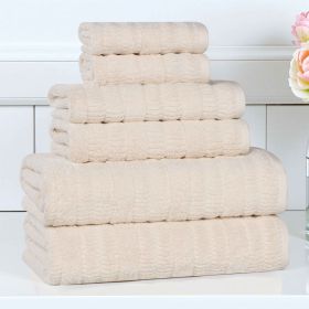 Mika Smart Twist Cotton Solid Textured Ribbed 6 Piece Towel Set (Color: Ivory, size: 6 Piece Towel Set)