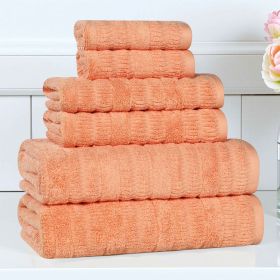 Mika Smart Twist Cotton Solid Textured Ribbed 6 Piece Towel Set (Color: Peach, size: 6 Piece Towel Set)