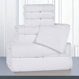 Mile Smart Twist Cotton Medium Soft Thick Border 8 Piece Towel Set (Color: White, size: 8 Piece Towel Set)