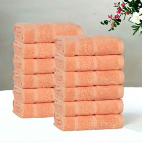 Mile Smart Twist Cotton Solid Face Towels Washcloths, Set of 12 (Color: Peach, size: 12 Piece Face Towels)