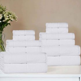 Mile Smart Twist Cotton Solid Thick Border 12 Piece Towel Set (Color: White, size: 12 Piece Towel Set)