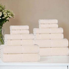Mile Smart Twist Cotton Solid Thick Border 12 Piece Towel Set (Color: Ivory, size: 12 Piece Towel Set)