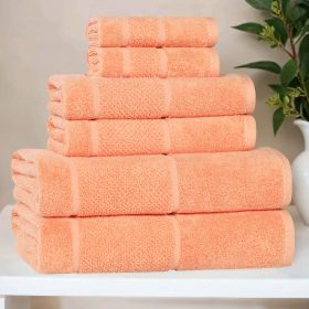Mile Smart Twist Cotton Solid Thick Border 6 Piece Towel Set (Color: Peach, size: 6 Piece Towel Set)