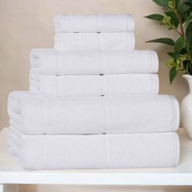 Mile Smart Twist Cotton Solid Thick Border 6 Piece Towel Set (Color: White, size: 6 Piece Towel Set)