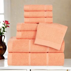Milo Smart Twist Cotton Medium Weight Solid Ribbed 8 Piece Towel Set (Color: Peach, size: 8 Piece Towel Set)