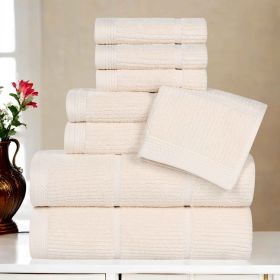 Milo Smart Twist Cotton Medium Weight Solid Ribbed 8 Piece Towel Set (Color: Ivory, size: 8 Piece Towel Set)