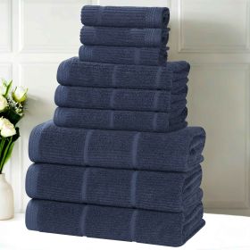 Milo Smart Twist Cotton Medium Weight Solid Ribbed 9 Piece Towel Set (Color: Navy Blue, size: 9 Piece Towel Set)