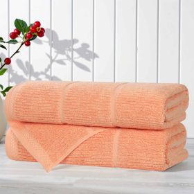 Milo Smart Twist Cotton Solid Ribbed Bath Towels, Set of 2 (Color: Peach, size: 2 Piece Bath Towels)