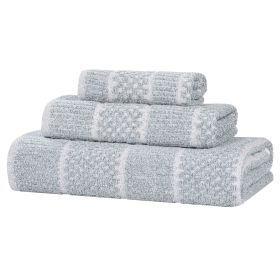 Naples Cotton Blend Textured Checkered and Ribbed 3 Piece Towel Set (Color: Denim Blue, size: 3 Piece Towel Set)