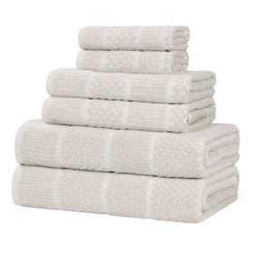 Naples Cotton Blend Textured Checkered and Ribbed 6 Piece Towel Set (Color: Biege, size: 6 Piece Towel Set)