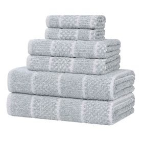 Naples Cotton Blend Textured Checkered and Ribbed 6 Piece Towel Set (Color: Denim Blue, size: 6 Piece Towel Set)