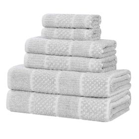 Naples Cotton Blend Textured Checkered and Ribbed 6 Piece Towel Set (Color: Platinum, size: 6 Piece Towel Set)
