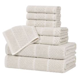 Naples Cotton Blend Textured Checkered and Ribbed 8 Piece Towel Set (Color: Biege, size: 8 Piece Towel Set)