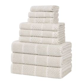 Naples Cotton Blend Textured Checkered and Ribbed 9 Piece Towel Set (Color: Biege, size: 9 Piece Towel Set)