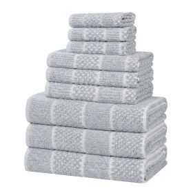 Naples Cotton Blend Textured Checkered and Ribbed 9 Piece Towel Set (Color: Denim Blue, size: 9 Piece Towel Set)