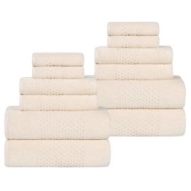 Playa Zero Twist Cotton Solid Waffle Textured 12 Piece Towel Set (Color: Ivory, size: 12 Piece Towel Set)