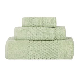 Playa Zero Twist Cotton Solid Waffle Textured 3 Piece Towel Set (Color: Green, size: 3 Piece Towel Set)