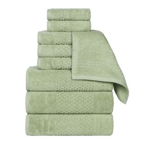 Playa Zero Twist Cotton Solid Waffle Textured 9 Piece Towel Set (Color: Green, size: 9 Piece Towel Set)