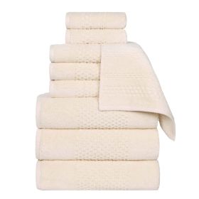 Playa Zero Twist Cotton Solid Waffle Textured 9 Piece Towel Set (Color: Ivory, size: 9 Piece Towel Set)