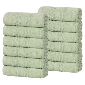Playa Zero Twist Cotton Solid Waffle Textured Face Towels, Set of 12 (Color: Green, size: 12 Piece Face Towels)