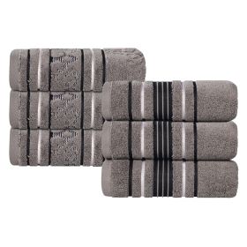Sadie Zero Twist Cotton Solid and Jacquard Floral Hand Towel Set of 6 (Color: Charcoal, size: 6 Piece Hand Towels)