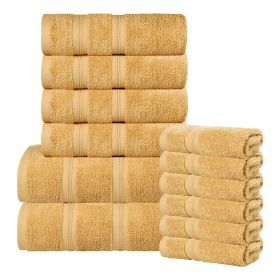 Smart Dry Zero Twist Cotton Medium Weight 12 Piece Assorted Towel Set (Color: Gold, size: 9 Piece Towel Set)
