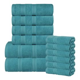 Smart Dry Zero Twist Cotton Medium Weight 12 Piece Assorted Towel Set (Color: Turquoise, size: 9 Piece Towel Set)