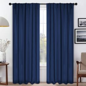 Solid Room Darkening Blackout Curtain Panels, Back Tabs, Set of 2 (Color: Navy Blue, size: 42" X 96")