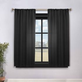 Solid Room Darkening Rod Pocket Blackout Curtain Panels, Set of 2 (Color: Black, size: 36" x 63")