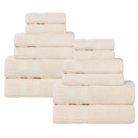 Venice Zero Twist Cotton Medium Weight Absorbent 12 Piece Towel Set (Color: Ivory, size: 12 Piece Towel Set)