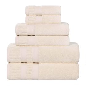 Venice Zero Twist Cotton Medium Weight Absorbent 6 Piece Towel Set (Color: Ivory, size: 6 Piece Towel Set)