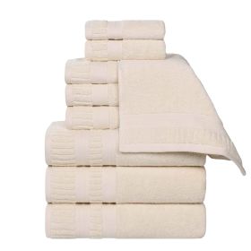 Venice Zero Twist Cotton Medium Weight Absorbent 9 Piece Towel Set (Color: Ivory, size: 9 Piece Towel Set)